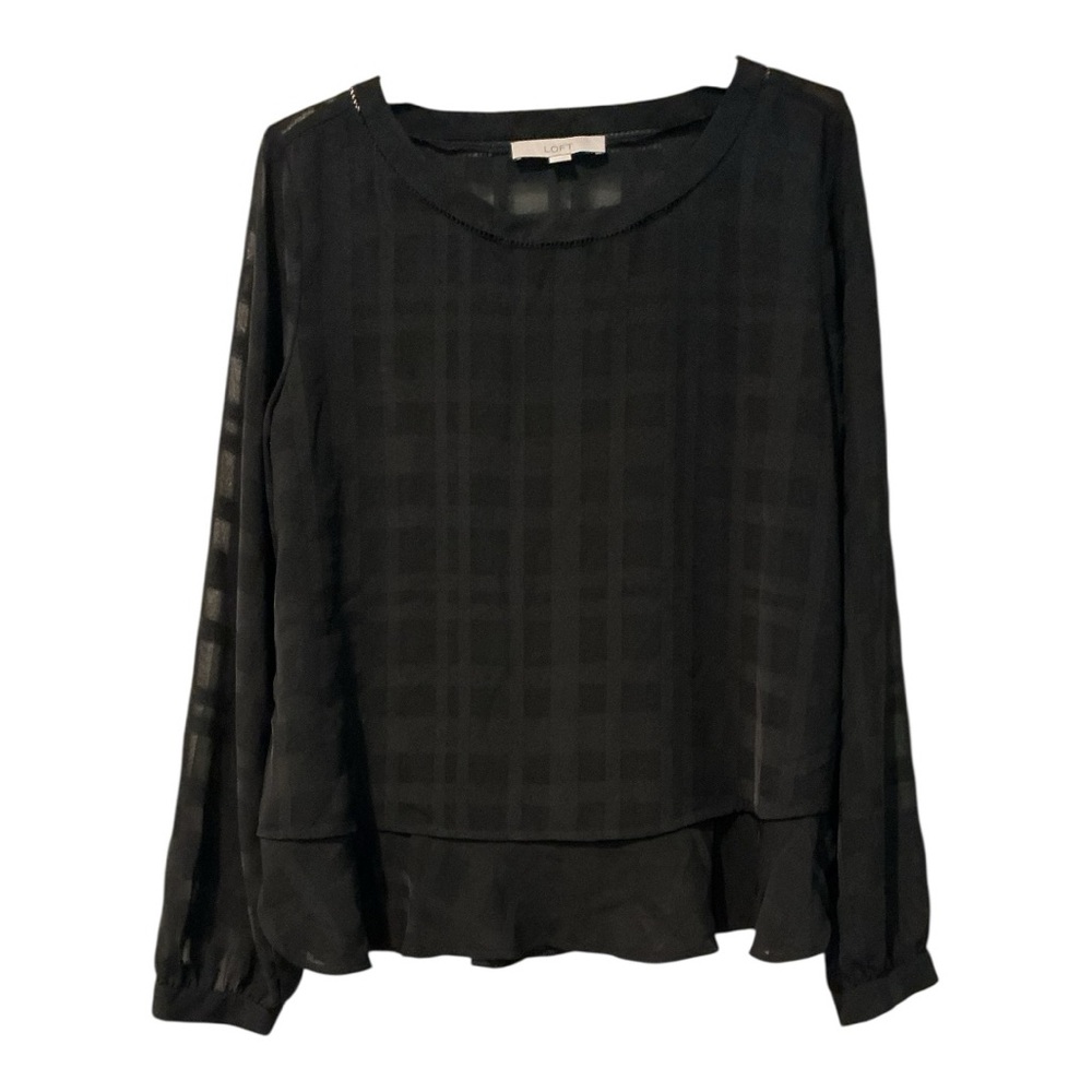 LOFT Women’s Blouse – Size M – Black Sheer Layered Hem